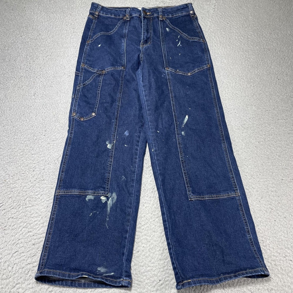 Flying Angel Jeans Womens 13/31 Dark Wash‎ Wide Leg Carpenter Painted Denim
